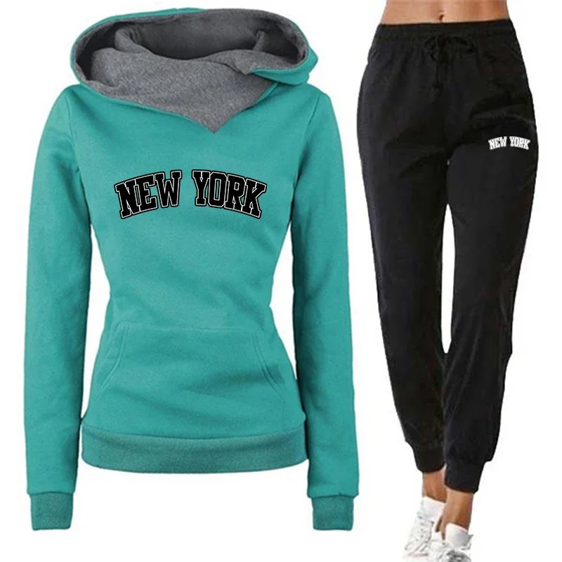 Autumn Winter Women's Hoodie Tracksuit New York Print Daily Casual Sweatshirts Outdoors Sports Jogging Clothing 2026 Sportswear