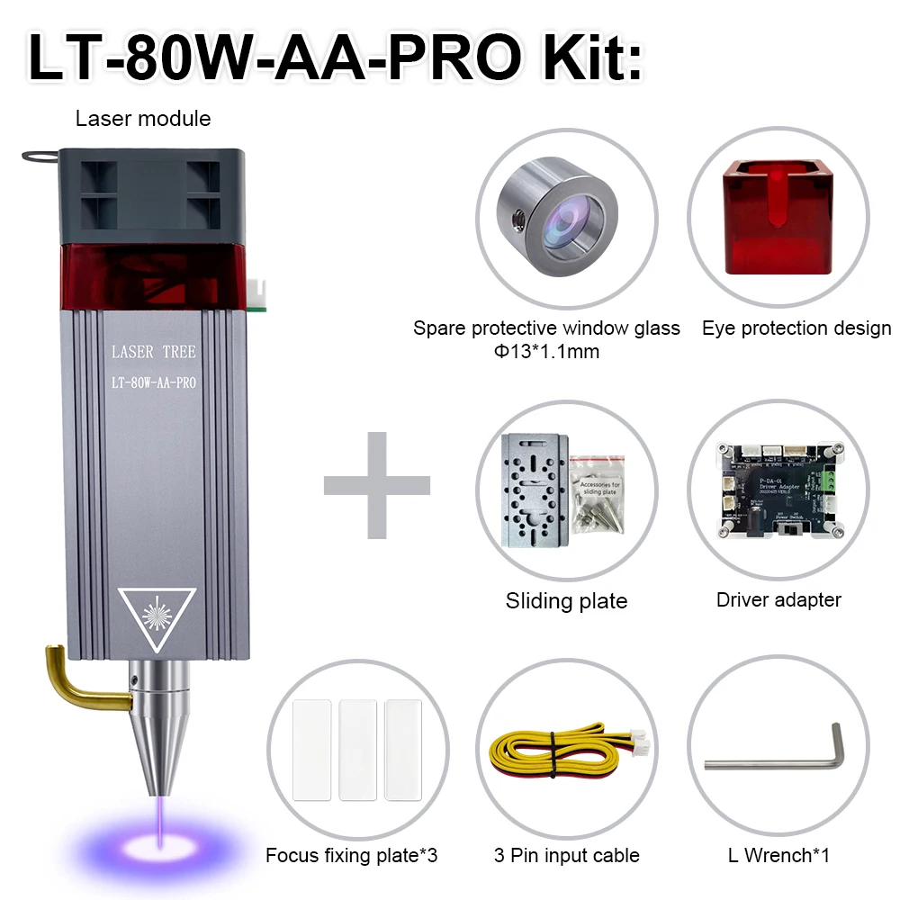 LASER TREE Laser Module 10W Optical Power Fixed Focus Laser Head With Air Assist for CNC Laser Engraver Cutting Wood DIY Tools