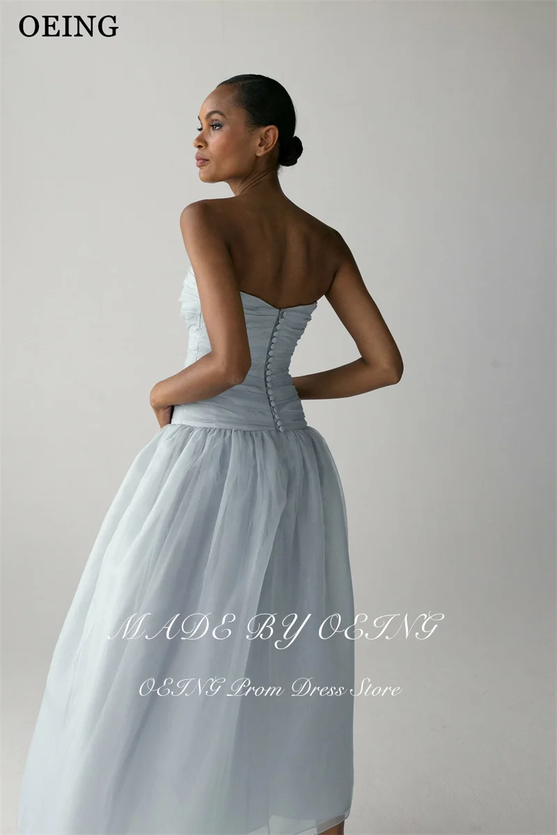بوينغ بسيط ألف خط فساتين لحضور الحفلات الموسيقية الأورجانزا السماء الزرقاء حمالة بلا أكمام الطيات طول الشاي فستان الحفلات حفل فيستدوس مخصص #3