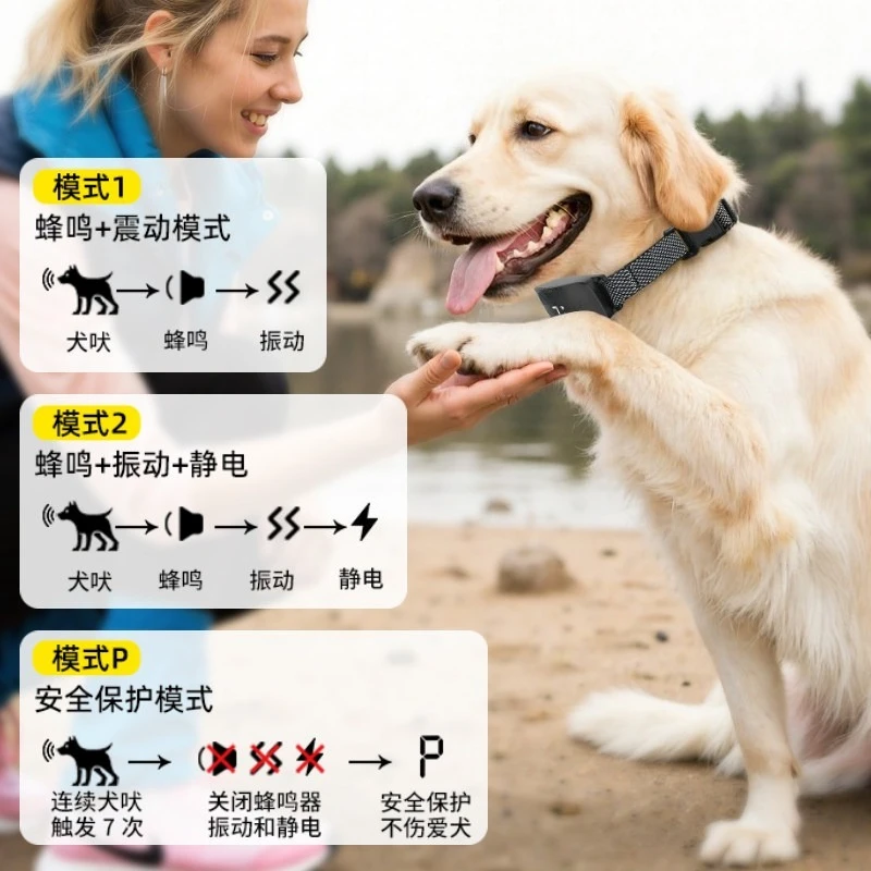 Rechargeable Anti‑Bark Dog Training Collar, Vibration Beep Pet Behavior Correction Collar for Small Large Dog Training Supplies