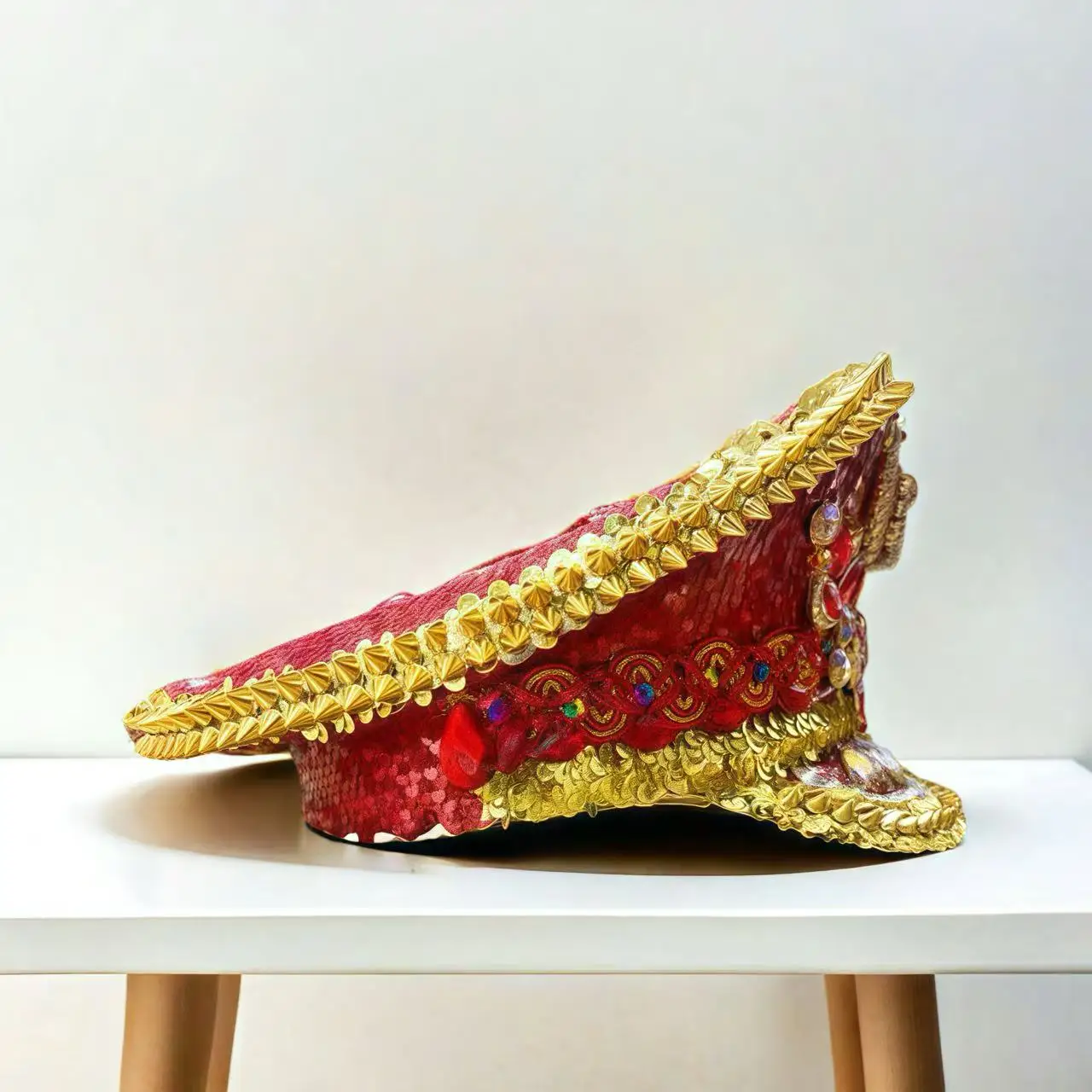 HongLuan Yellow Laser Leather Loop Captain Hat Rhinestone & Military Caps for Woman, Rave Festivals Accessories ＆ Party Cap Man