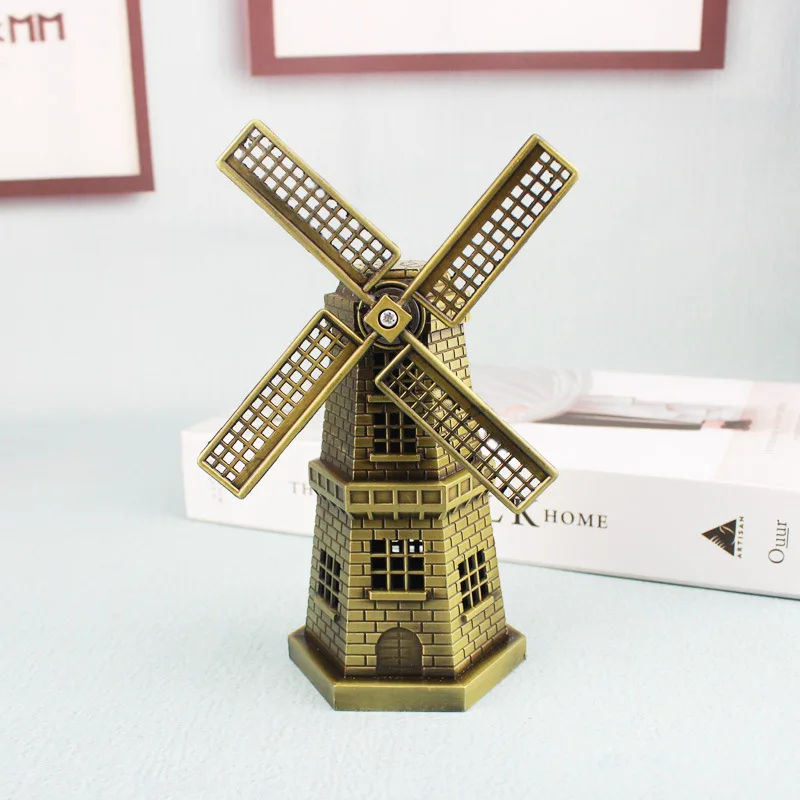 

Windmill Creative Office Desktop Ornaments Metal Crafts Netherlands Travel Souvenirs Figurines Home Decoration House Model Gift