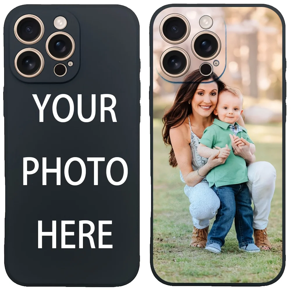 Funda Negra Personalizada para iPhone SE 2020 2022 X XS XR 17 Air 16e 16 15 14 11 Pro Max 12Mini 13Mini 7 8 Plus, Cubierta de TPU