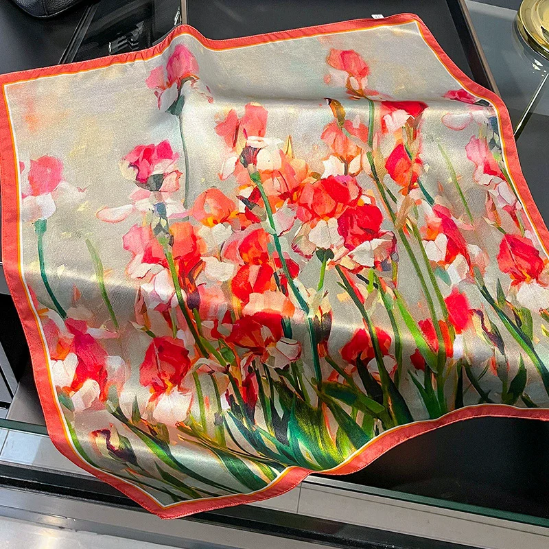 

New 100% Natural Real Silk Scarf Women Bandana Square Scarves Wrap Kerchief elegant Spring Fashion Luxury High Quality Hijab