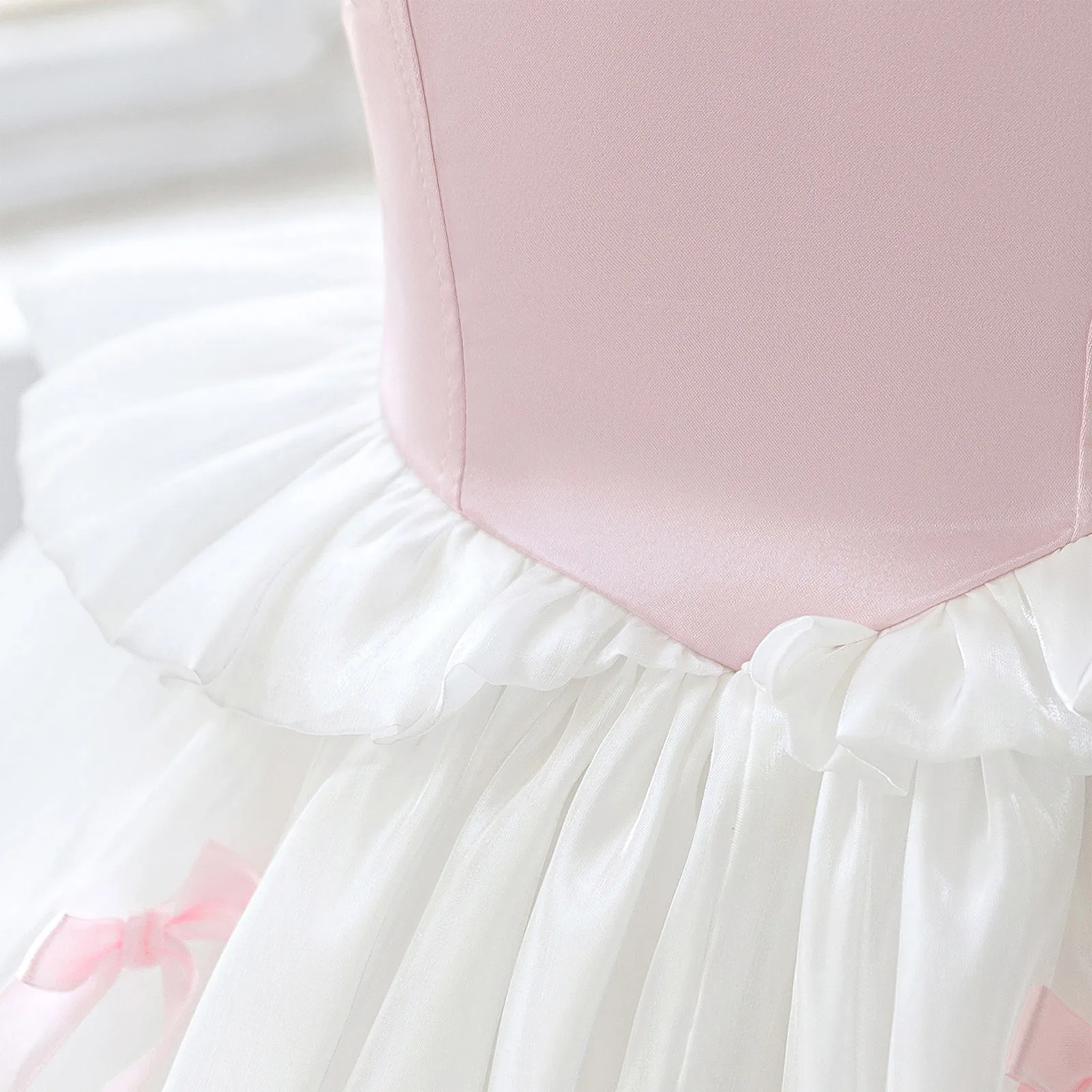 Girls Princess Tutu Kids Color Block Ballet Dance Dress Ruffles Bubble Dress for Birthday Party Stage Performance Costume