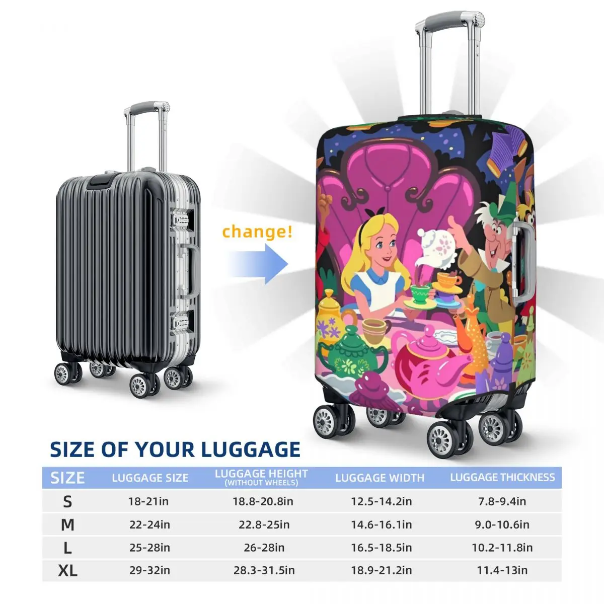 غطاء حقيبة أنيمي مانغا أليس في بلاد العجائب، غطاء عملي لرحلة الرحلات البحرية، حقيبة أمتعة للعطلات