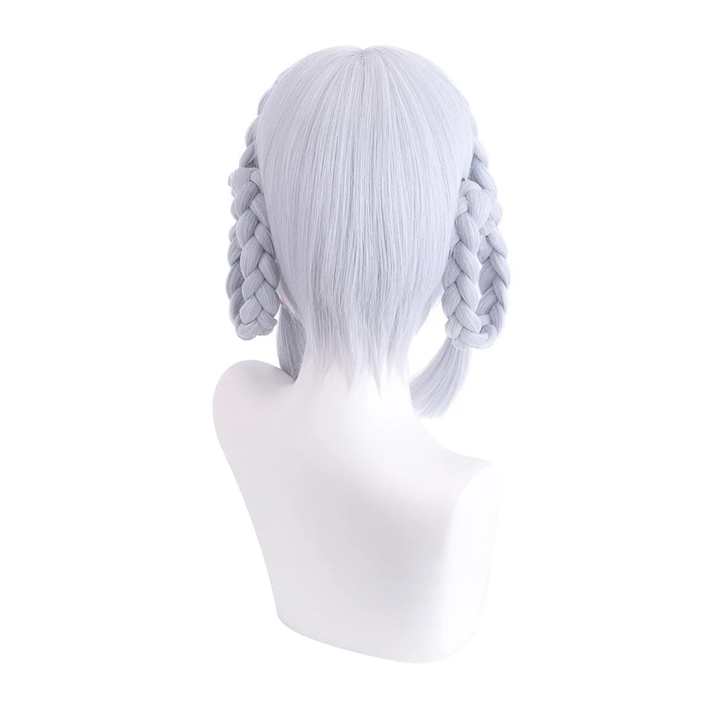 RANYU Game Genshin Impact Kamisato Ayaka Springbloom Missive Wig Short Silvery White Synthetic Hair Wig for Party