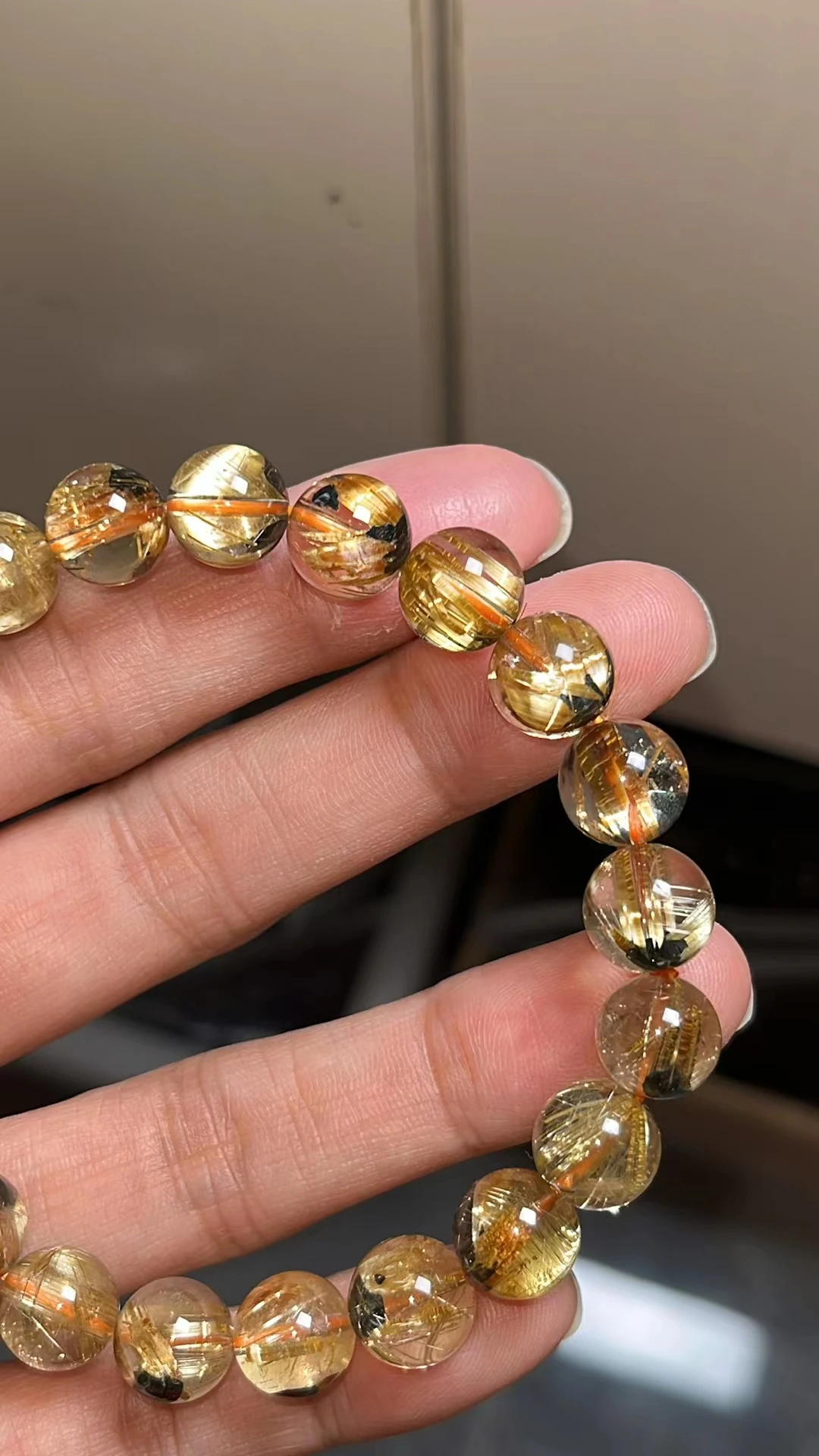 Natural Gold Rutilated Quartz Titanium beads Bracelet 9.2mm Wealthy Woman Men Clear Round Beads Jewelry From Brazil AAAAAAA