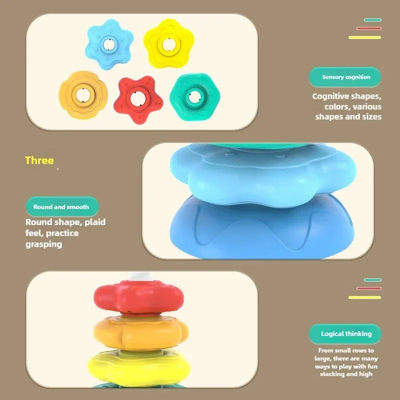 Baby Rotating Rainbow Tower Baby Stacking Puzzle Toys Safety and Environmental Protection Colored Children's Montessori Toys