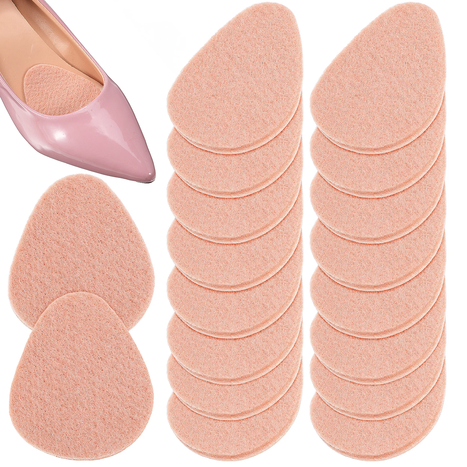 

10 Pairs Forefoot Cushion Pads Thicken Half Size Adhesive Felt Shoe Inserts for Women Heel Sticky Comfortable Support