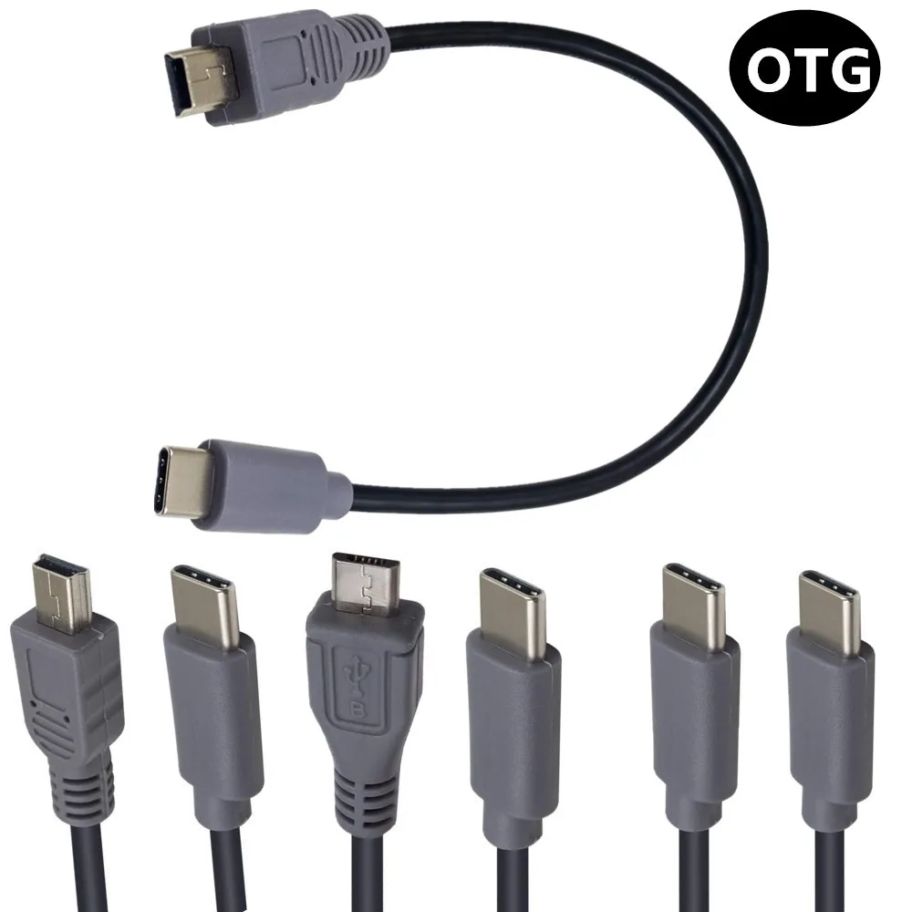 Rodzaj USB C męski do Micro/mini/typ-c USB 5 Pin B kabel do transmisji danych Adapter OTG konwerter wtyczki do telefonów komórkowych 0.25/0.5/1m