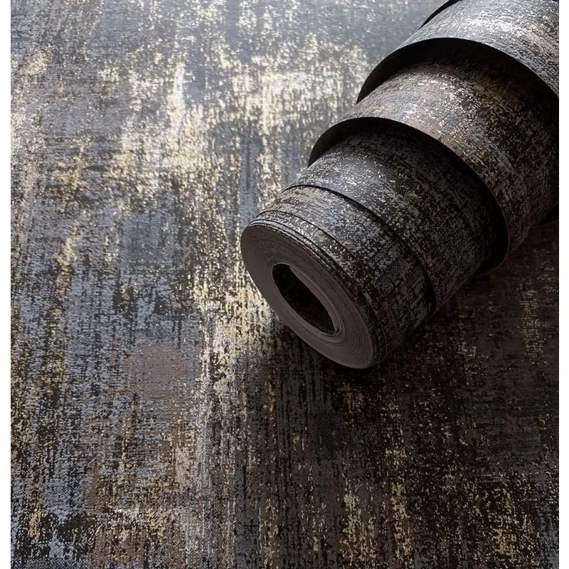 

Матовые толстые текстурированные обои, потертые угольные золотисто-синие настенные покрытия, нетканые обои в индустриальном стиле