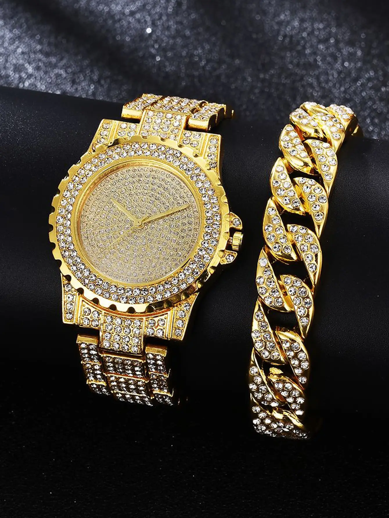 2PCS Luxury Women Gold Watch Fashion Ladies Quartz Diamond Wristwatch Elegant Female Bracelet Watches Set Reloj Mujer