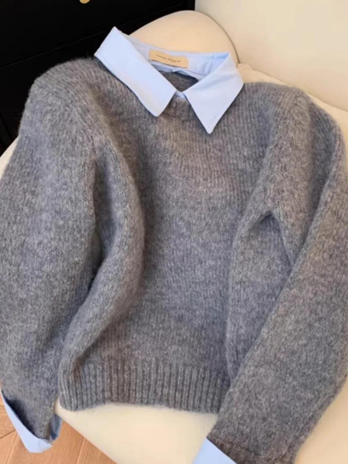 

Women's Knitted Ne Sweater irt Collar Inner Wear Contrast Color Turn-down Collar ey Casual Sle Spring Autumn