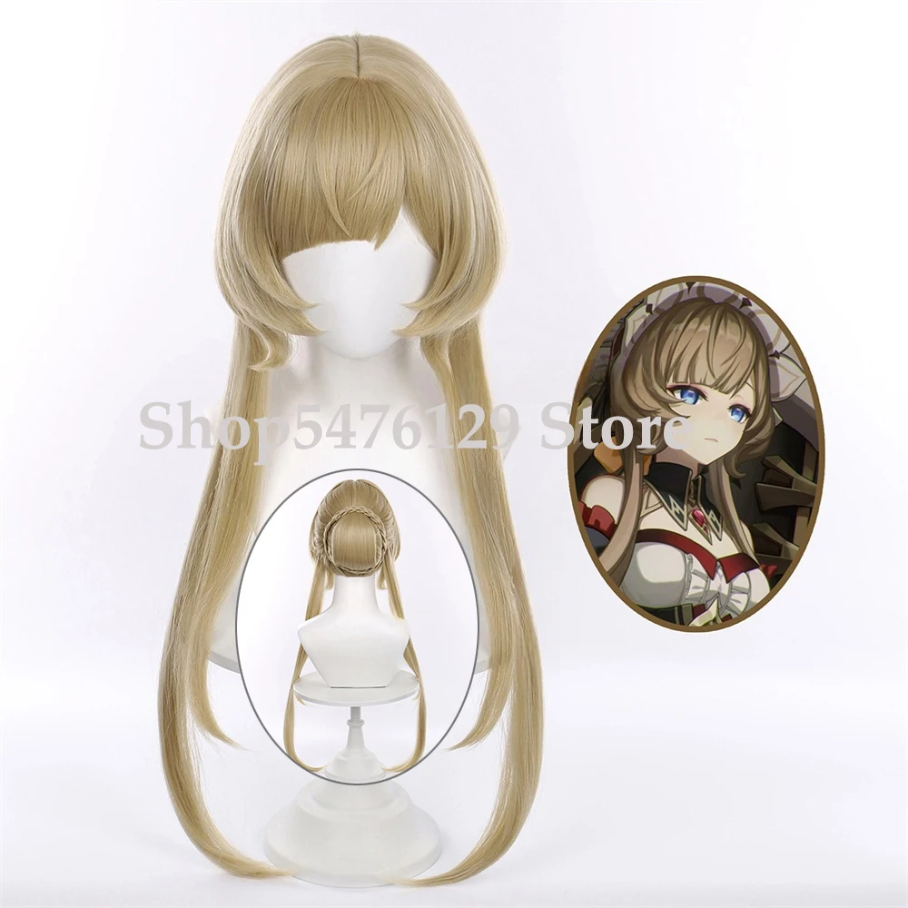 Marionette Cosplay Wig Fatui Harbingers Mirrored Analysis 70cm Brown Blond Wig with  Removable Braided Hair Bun
