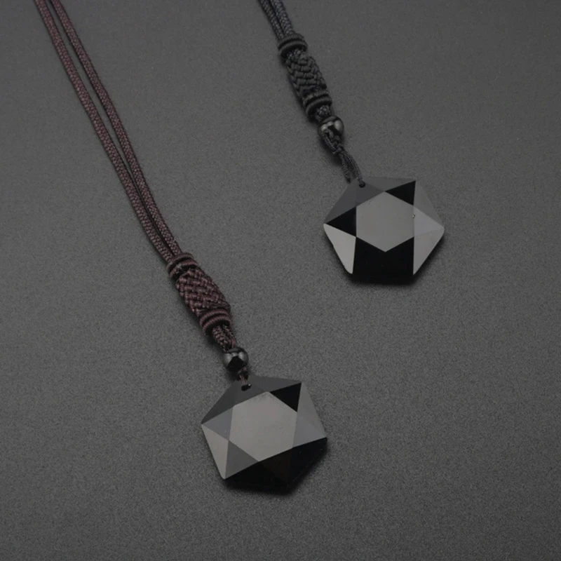 Black Obsidian Six Stars Lucky Amulet Love Natural Stone Pendant Necklace For Women Men Love Crystal Pendulum Jewelry