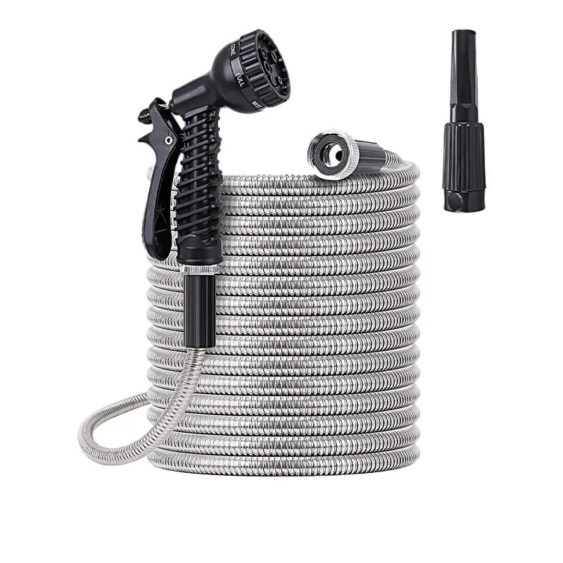

100ft Garden 304 Stainless Steel Garden Hose with Spray Gun,Lightweight,Durable,and Kink-Free,Metal Water Hoses for Gardening