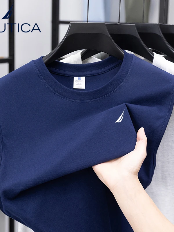 Chaleco de algodón puro para hombre Nautica, camiseta sin mangas informal holgada de verano con cuello redondo, deportiva, de...