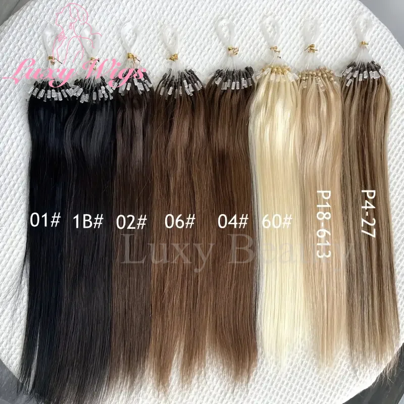 12-20 '' Balayge شقراء مايكرو حلقة وصلات شعر شعر الإنسان الطبيعي البني الأسود مايكرو الخرزة خيط صنارة الصيد هالة وصلات شعر #5