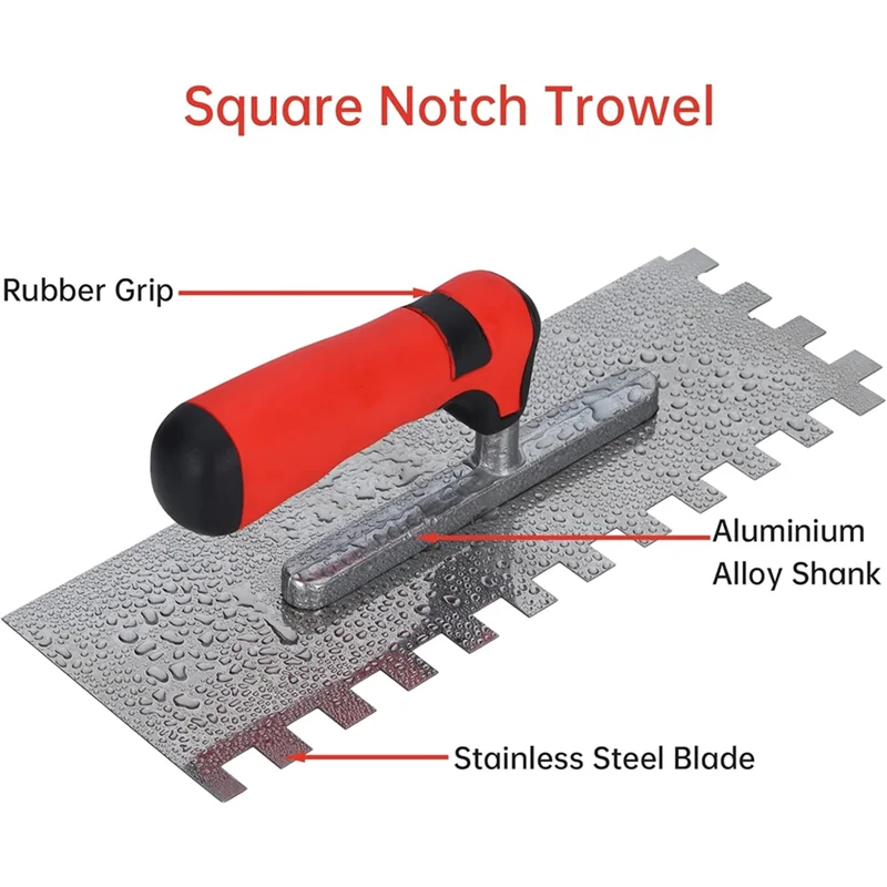 【TODAY-ONLY!】Stainless Steel Square Notched Tile Trowel Set- Masonry Tools For Tiling Installation, Includes Grout Sponge And Wo