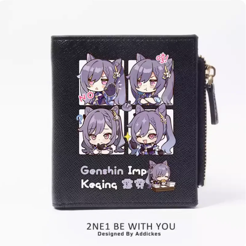 Genshin Impact Keqing Carteira Anime, Bolsa PU, Cartão e Bolsa de Dinheiro Zipper, Presente Cosplay, B559