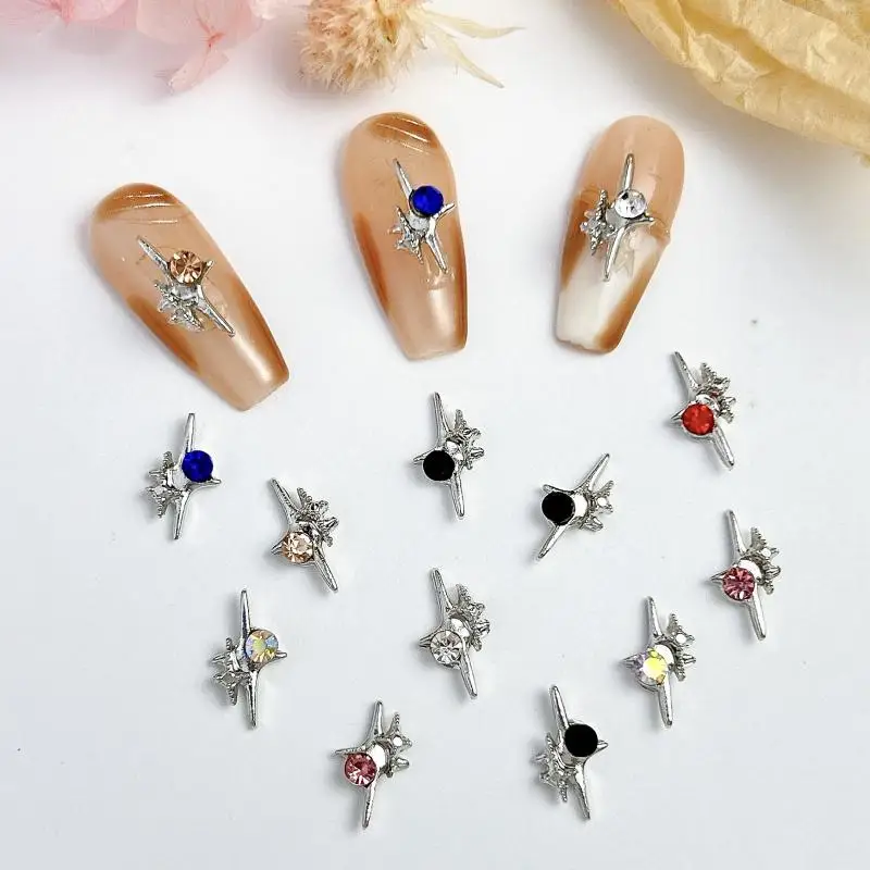 

15PCS Mini Minimalist Cross Star Alloy Nail Charms Exquisite Double Four-stars Nail Art Decorations Handmade DIY French Nails