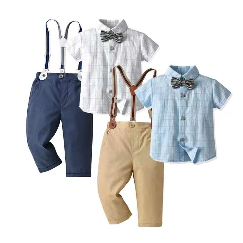 Toddler Boys Clothing Set Autumn Winter Children Formal Shirt Tops+Suspender Pants 2PCS Suit