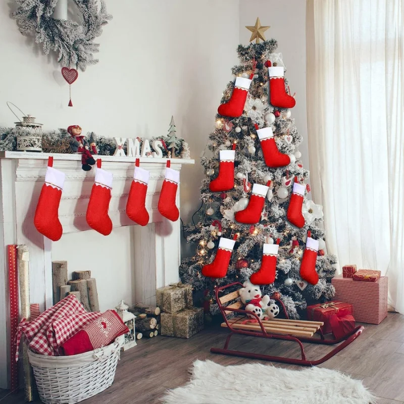 

1pcs Christmas Stocking Pendant Christmas Party Restaurant Red White Gold Christmas Stocking Candy Snack Gift Bag Home Decoratio