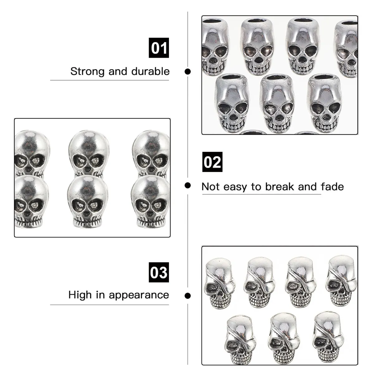 

30 Pcs Skull Pendant Jewelry Charms Beads Loose Bracelet Alloy DIY Silver Making
