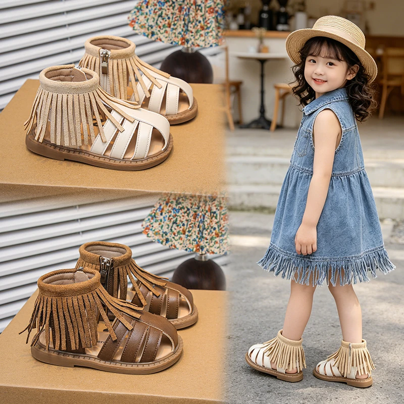 

Girls Fashion Tassel Sandals 2026 New Baby Kids Hollow Out Lightweight Comfortable Design Beach Sandals Student Outdoor Shoes