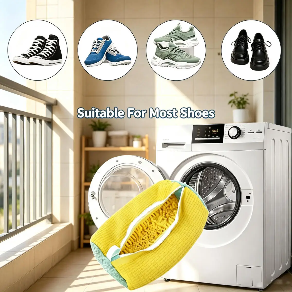 Fluffy Fiber Shoe Washing Bag Surround Cleaning Reusable Durable Machine-Washable Laundry Bag with Zipper Closure Daily Use