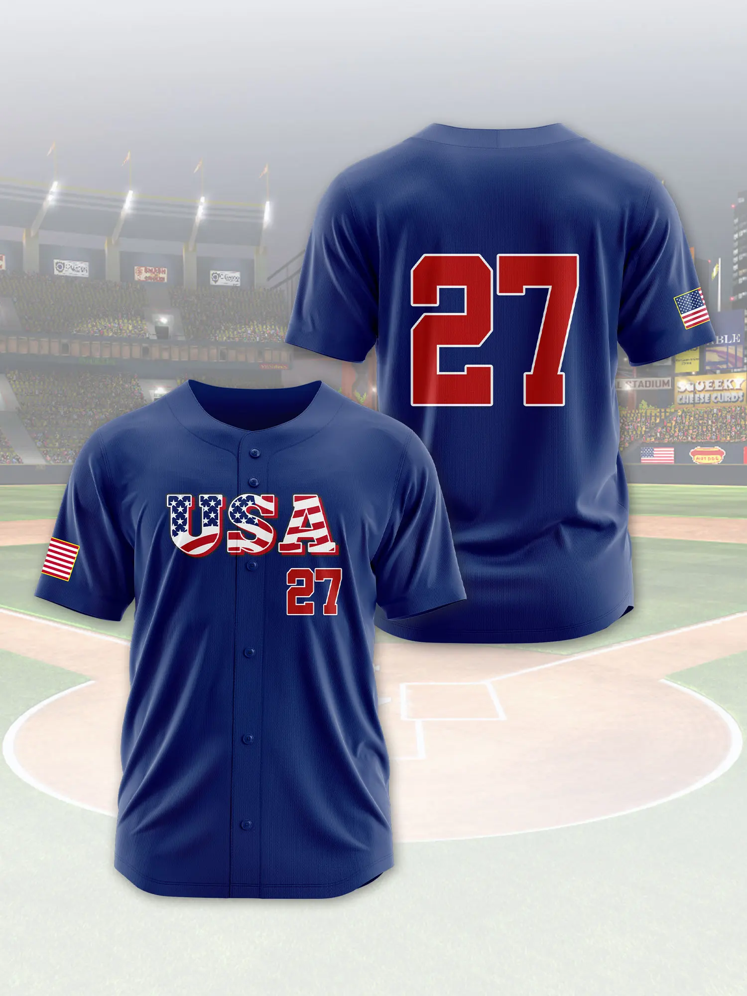 

Men's Baseball Jersey - Embroidered with national flag pattern, size 27 V-neck baseball jersey, casual sportswear, slightly stre