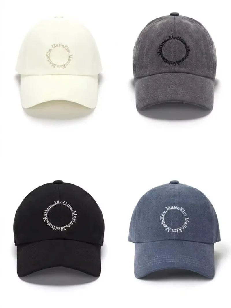 Matin Kim Washed Cotton Ball Cap, Macaron Logo Vintage Fit Unisex Casual Hat