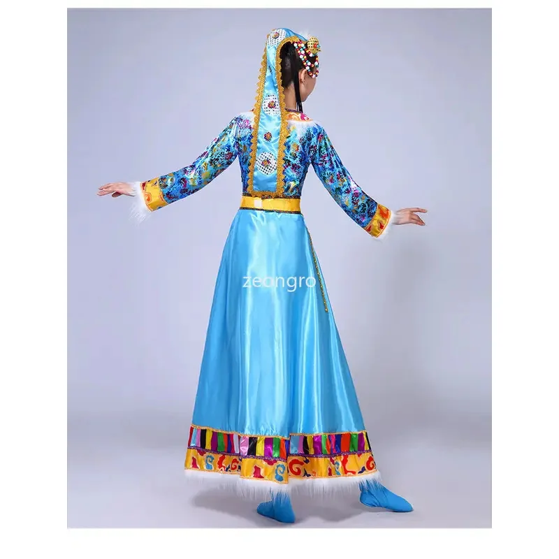 New Tibetan dance dress ethnic style large skirt square dance performance dress adult long skirt sleeve dress female