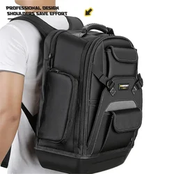 Heavy Duty Canvas Tool Backpack Multi Portable Repair Woodworker Tool Bag with Multi-pocket Plastic Bottom for Electrician