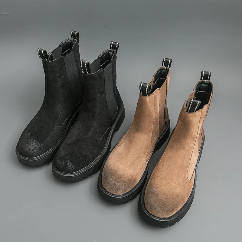 Мужские ботильоны высокого качества, классические коричневые короткие ботинки без шнуровки для мужчин, удобные замшевые ботинки на платформе, мужские ботинки Botines Para Hombre
