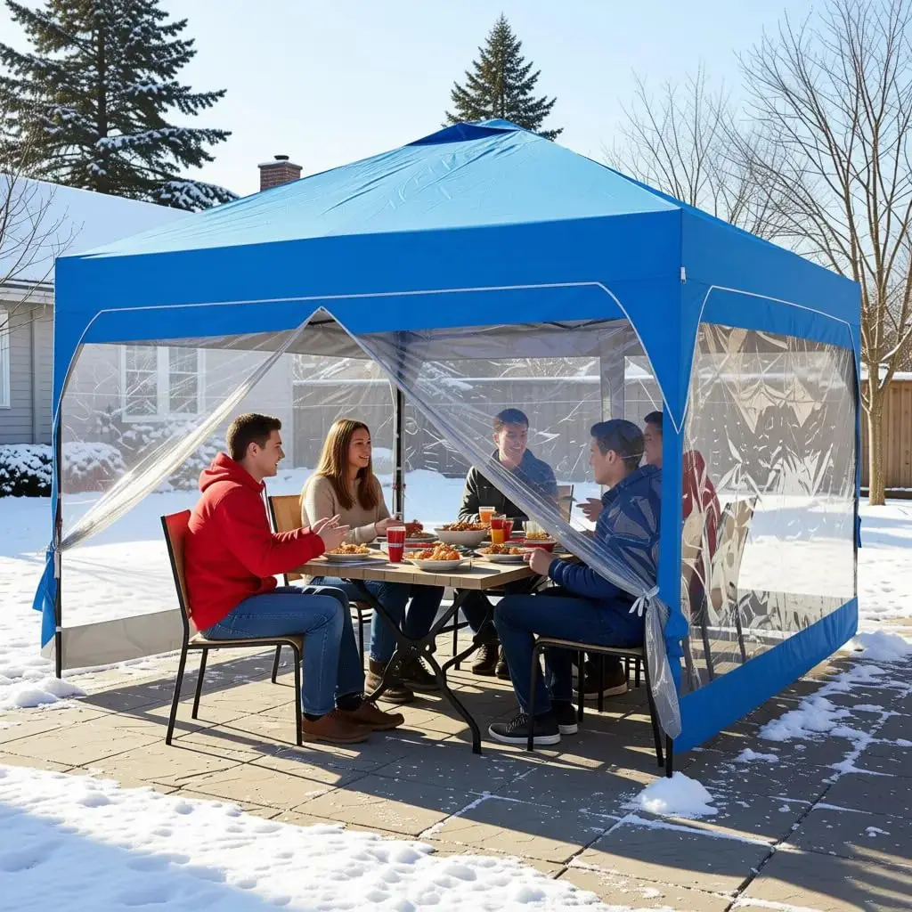 10x10FT 1-Button Push Pop Up Canopy Tent with 4 Clear Sidewalls
