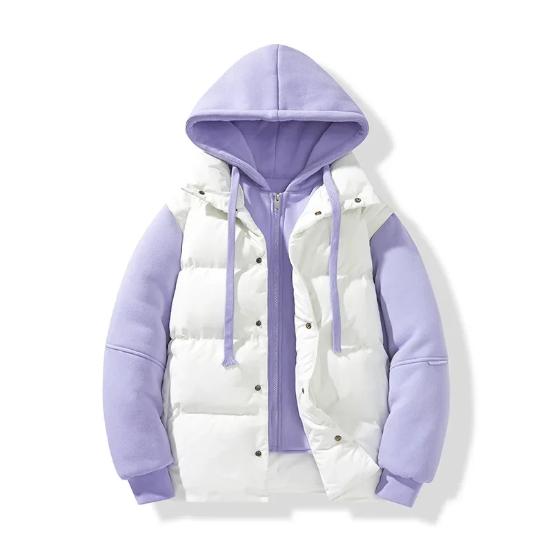 Contrast Color Patchwork Hooded Padded Jacket Mens Winter Thick Warm Quilted Coat Zip Up Loose Fit Streetwear Big Outerwear