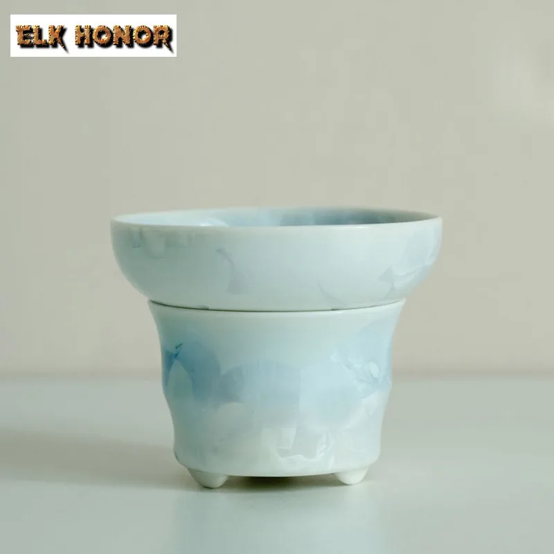 

Kiln Fambe Crystalline Glaze Tea Separator Infusor Antique Tea Strainer Dispenser Household Tea Making Tea Filter Teaset Gift