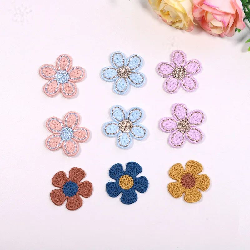 20PCS Hot decorative small flower piece headdress accessories clothes applique new polyester colourful five-petal flower embroid