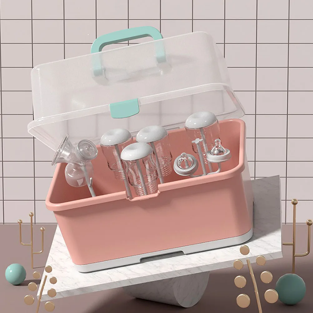 

Baby Bottle Storage Box Pink Drain Rack ganizer Utensil Container Anti Dust Nursery Dishes Drainer Customizable Feeding Supplies
