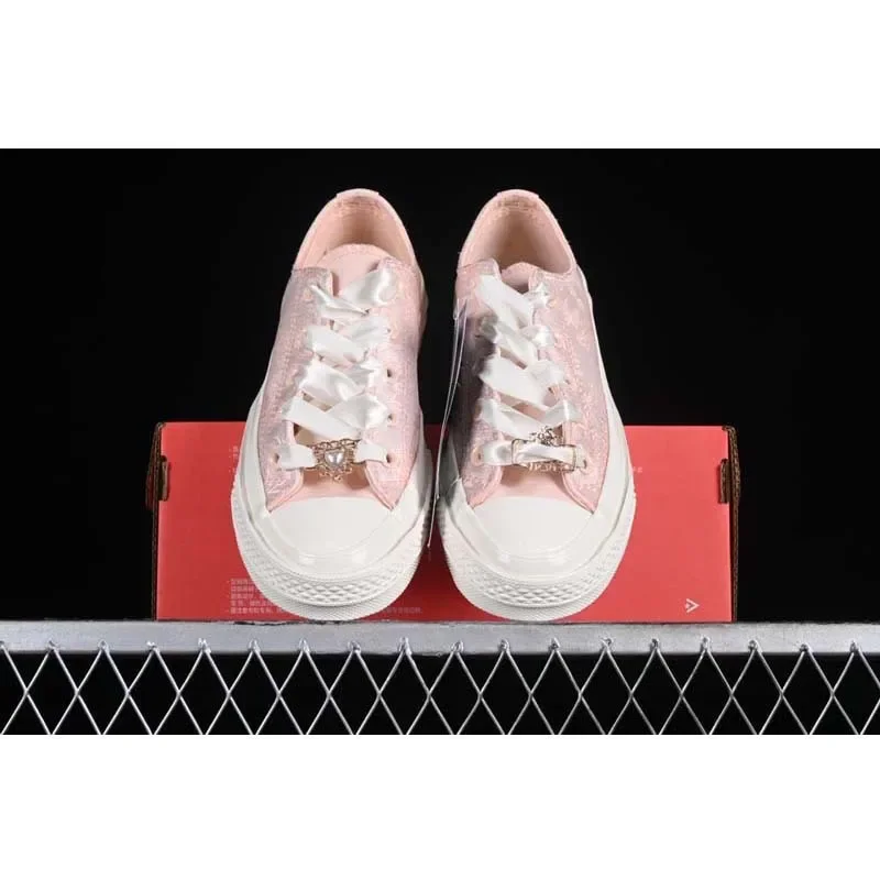 Chuck 1970s Silk Wedding Shoes Bow Knot Low Top Women's Canvas Shoes Pink White Colorful Rubber Sole Comfortable Fit-For-All