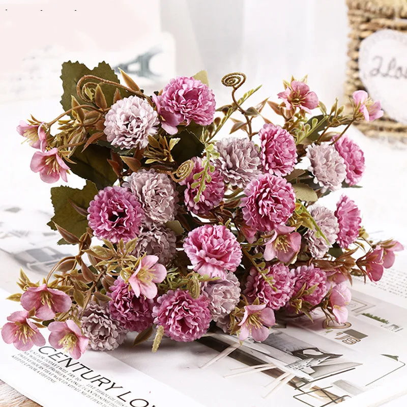 Artificial Lilac Flower Vintage Rose Peony Bouquet Home Wedding Decoration Fake Flowers DIY Party Decoration Holiday Supplies