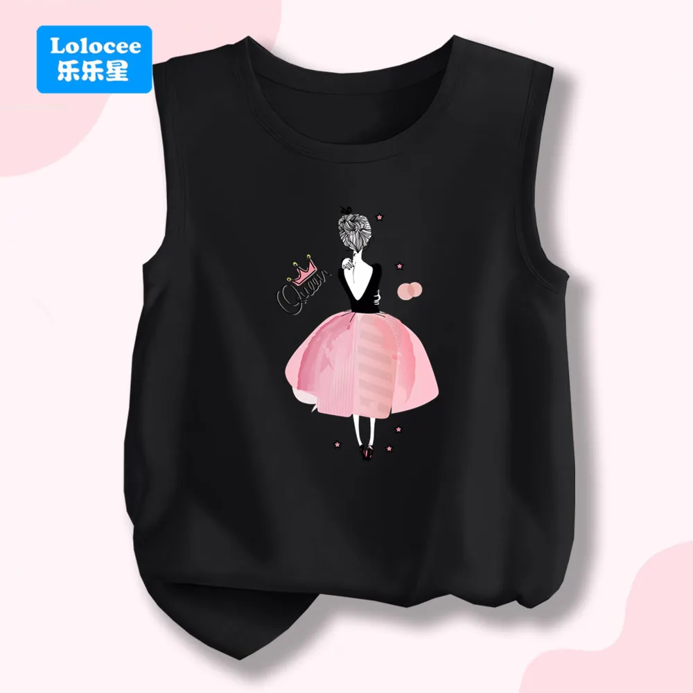 Cute Queen Princess Print Girls' Cotton Sleeveless Singlet  Round-Neck Summer Vest for 3 -14 Years Kids Shirt NHBL1