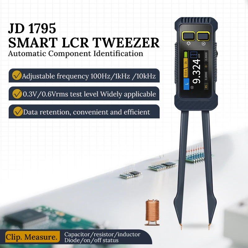 JD 1795 Smart SMD LCR Bridge Tweezer Meter 100Hz-10kHz ESR Tester for Capacitor Inductor Resistance Diode Circuit Debugging Tool view 5