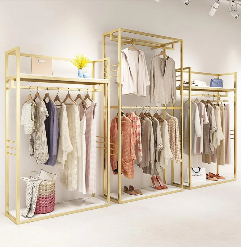 

Clothing store display racks floor-standing women's nano gold display shelves double-layer high cabinets hanging racks