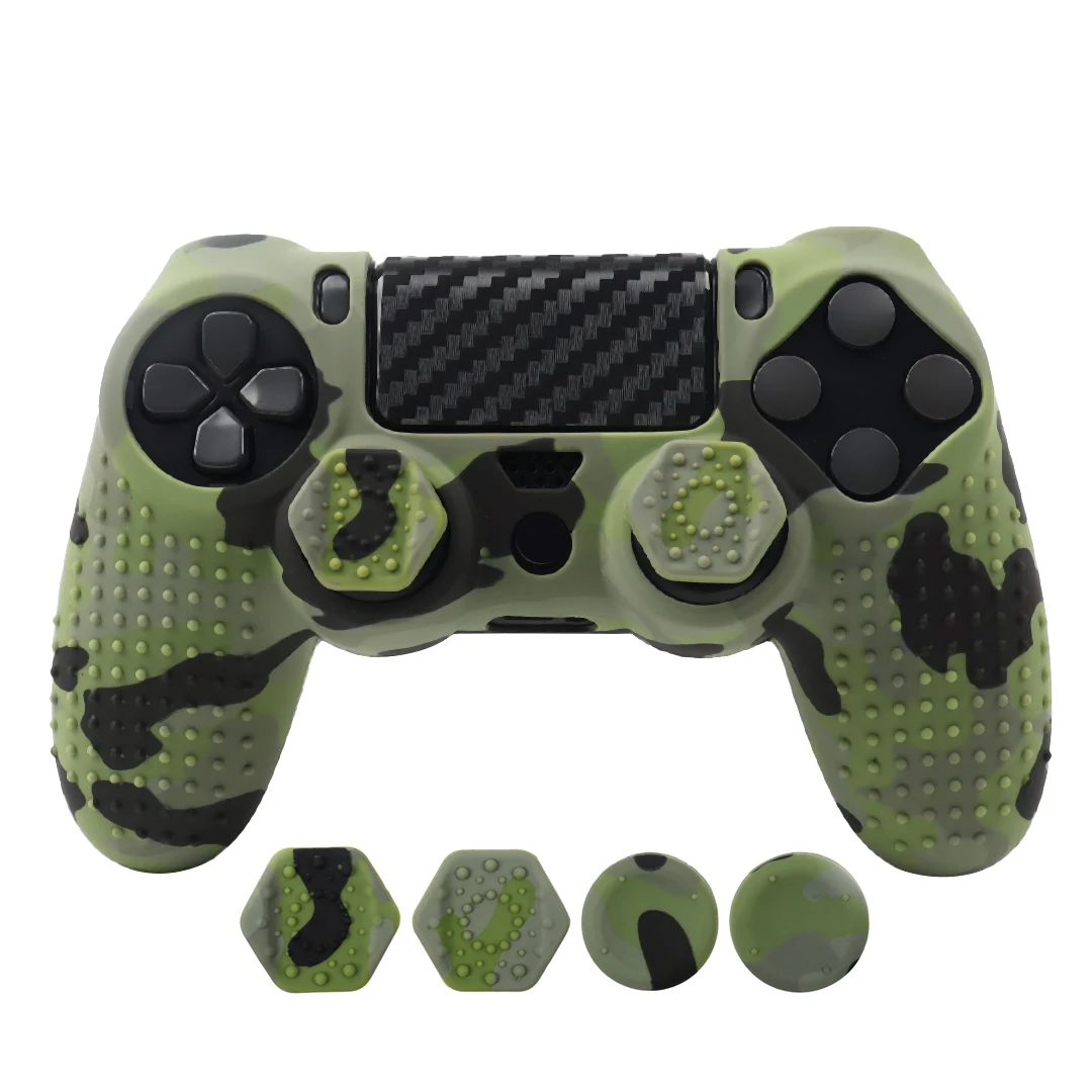 Capa de Silicone Camuflada para Joystick PS4, Case Protetora Antiderrapante com Capas para Thumbsticks para Controle PlayStation 4