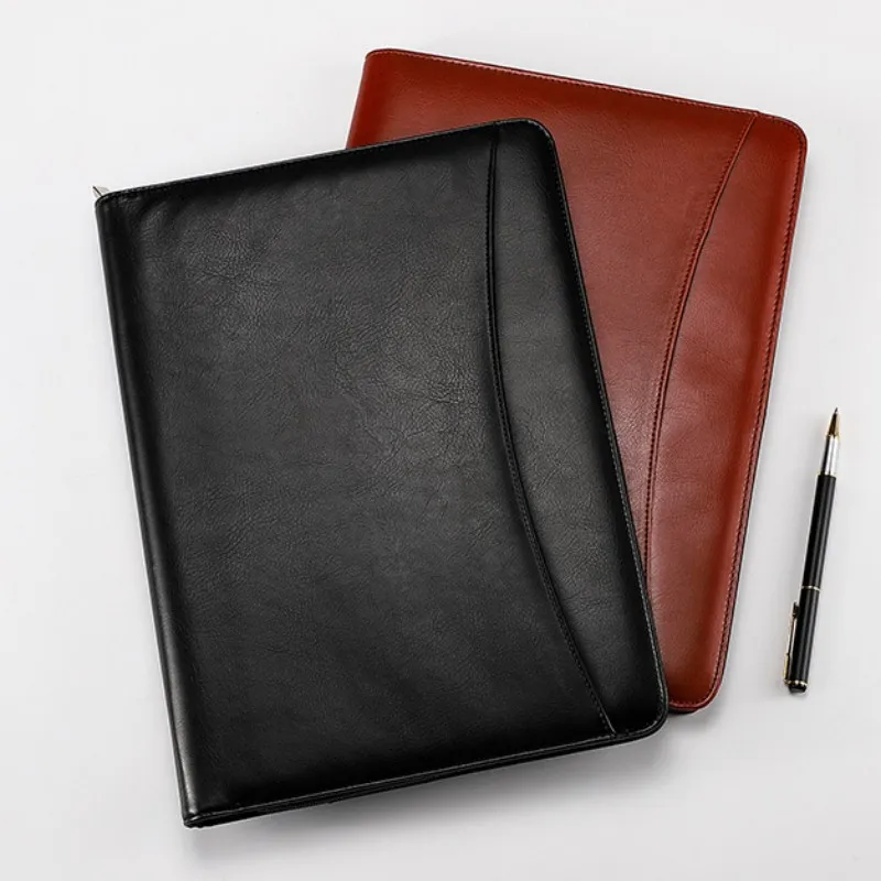A4 Folder Office Supplies File Splint Multi-functional Leather Folder Business Large Document Clip Zipper