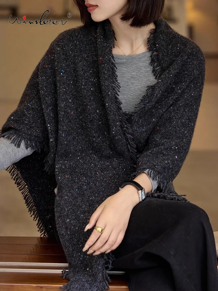 

Winsleter-Женская элегантная шаль из 100% кашемира, пэчворк с кисточками, универсальные темпераментные теплые вязаные шарфы, новинка зимы 202, A58005CC