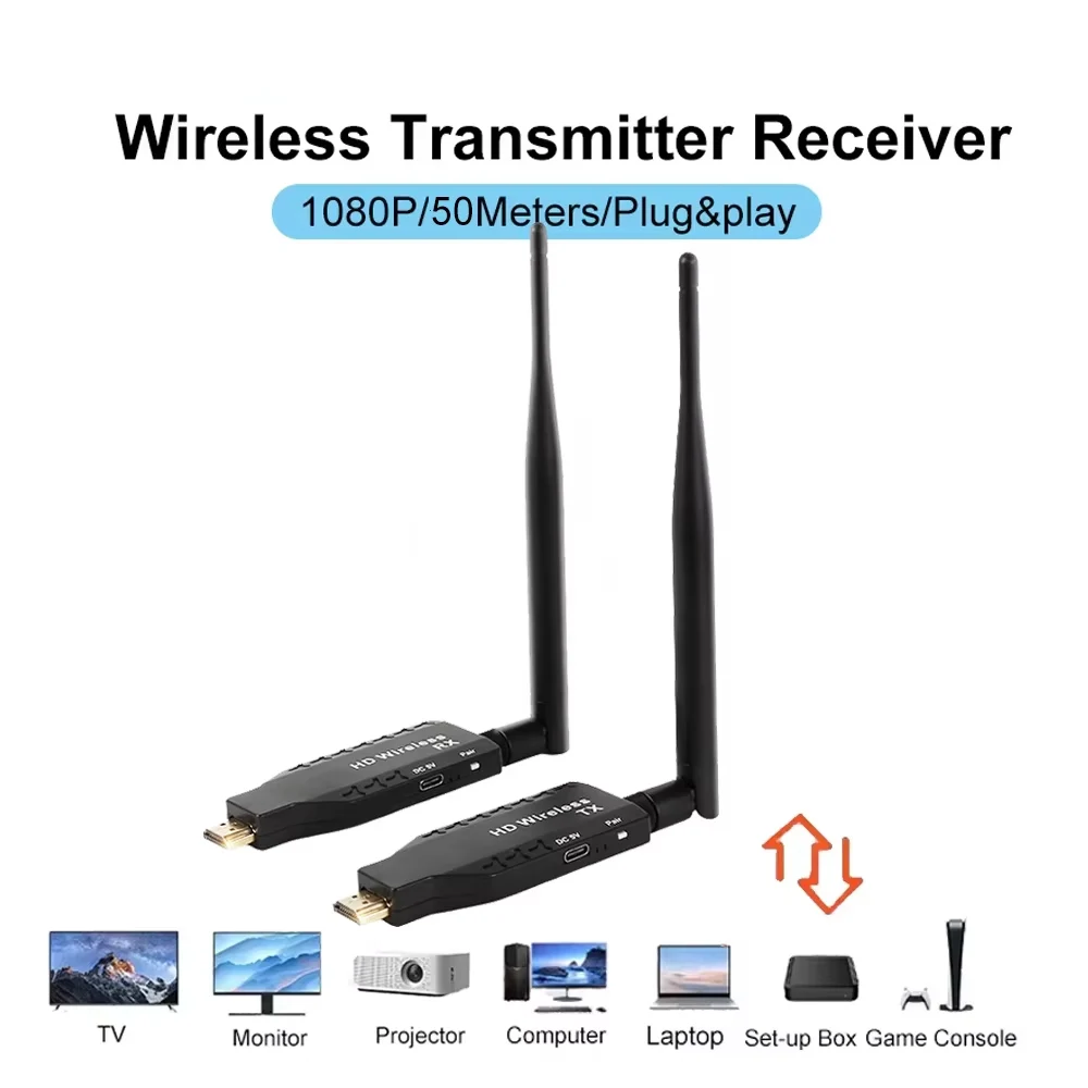 

50m Wireless HDMI Extender 5G Video Transmitter Receiver 1x4 Display Adapter for TV Box Camera Laptop PC To TV Monitor Projector